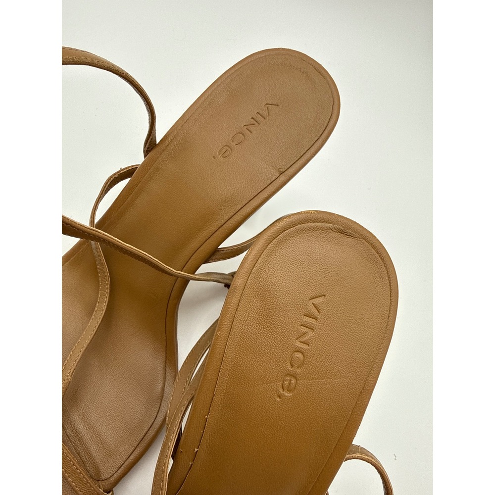 Vince Qiana Ankle Strap Sandal Dark Walnut Leather Square Toe Block Heel Brown - Picture 9 of 16